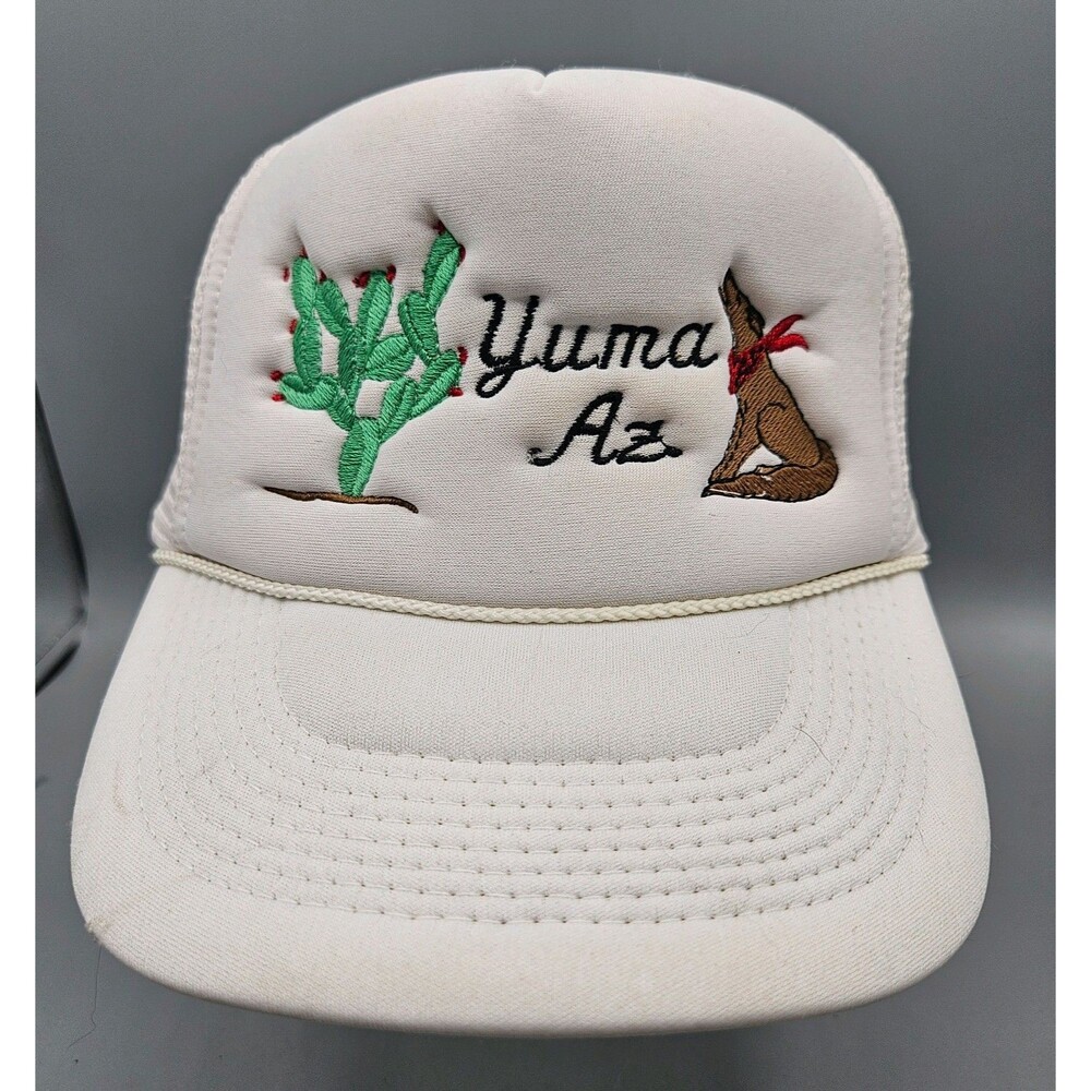 Vintage Yuma AZ Trucker Hat Nissun Cap White Mesh Snapback Cactus Coyote